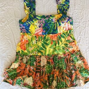 Farm Rio Tropical Fruit Floral Mini Dress XL Sleeveless Tiered